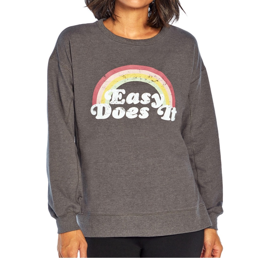 Wildfox Sweatshirt Easy Does It XS Oversized Charcoal Gray Rainbow NWT